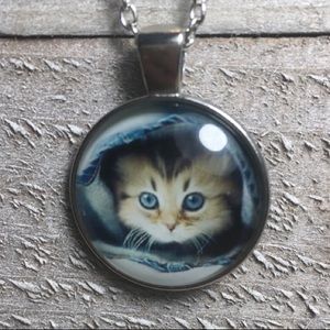 Cat Kitten Silver Cabochon Necklace
